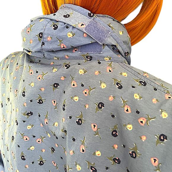 Vintage Northern Reflections Size Med Blue Floral Rain Jacket Hood Windbreaker - Picture 8 of 11